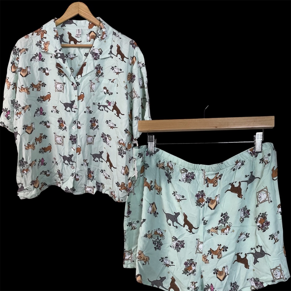 ED‎ by Ellen Nightgown Top Dog Print Button Down Women's XL Sage